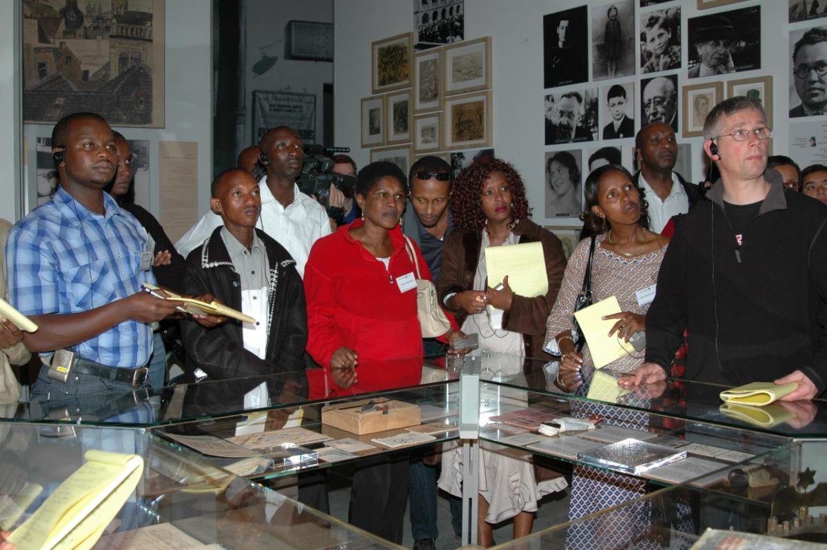Rwandan educators on a guided tour through the Holocaust History Museum
